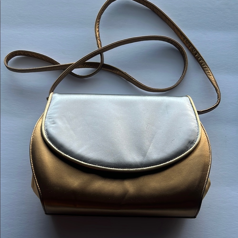 Frenchy of California  Gold and Silver Crossbody Bag with‎ Two-Tone Design